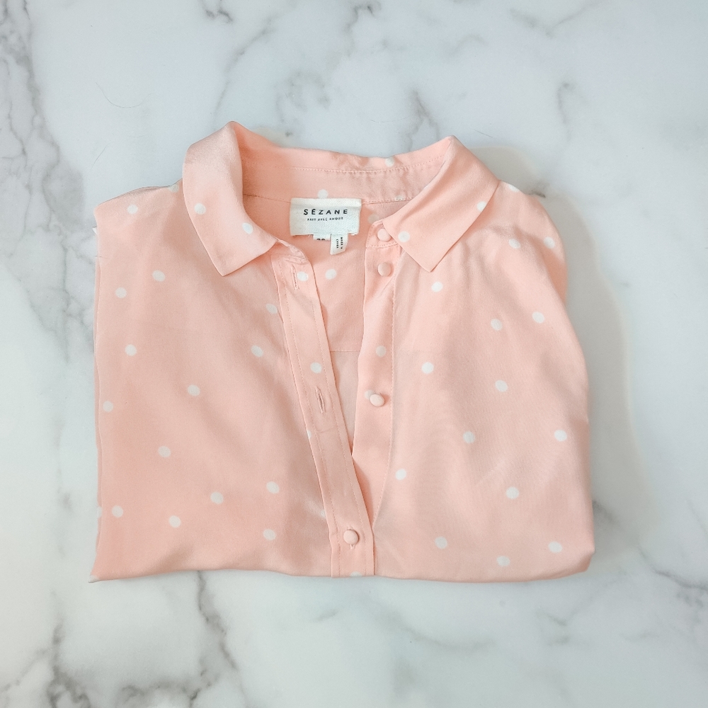 Sezane silk Blush polka dot Ann shirt